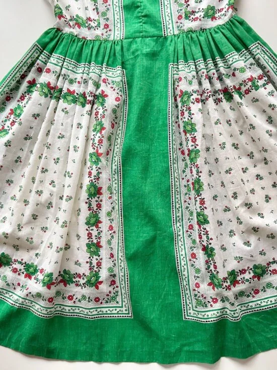 Vintage 80's JCPENNEY Green Floral Polycotton Law Fit & Flare Dress, Size 15/16 - Picture 11 of 15